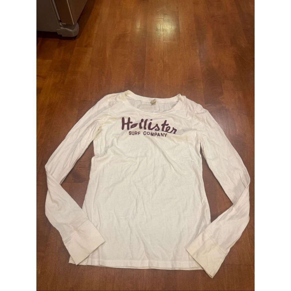 Y2K Hollister Surf Company Long Sleeve Tee Womens L Cream/white  Embroidered Log